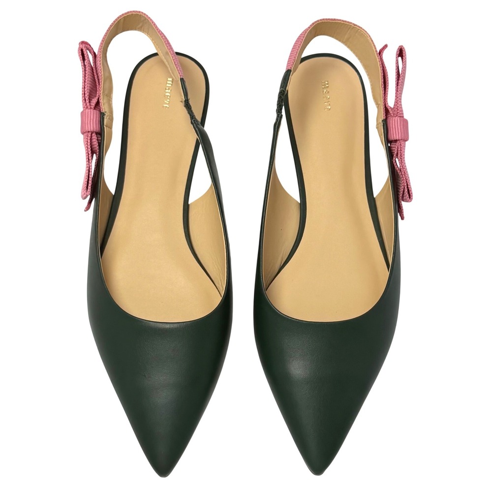 NWT Maeve Side-Bow Slingback Pointed Toe Flats 8 Green Leather Pink Bow Ballet - Picture 5 of 12
